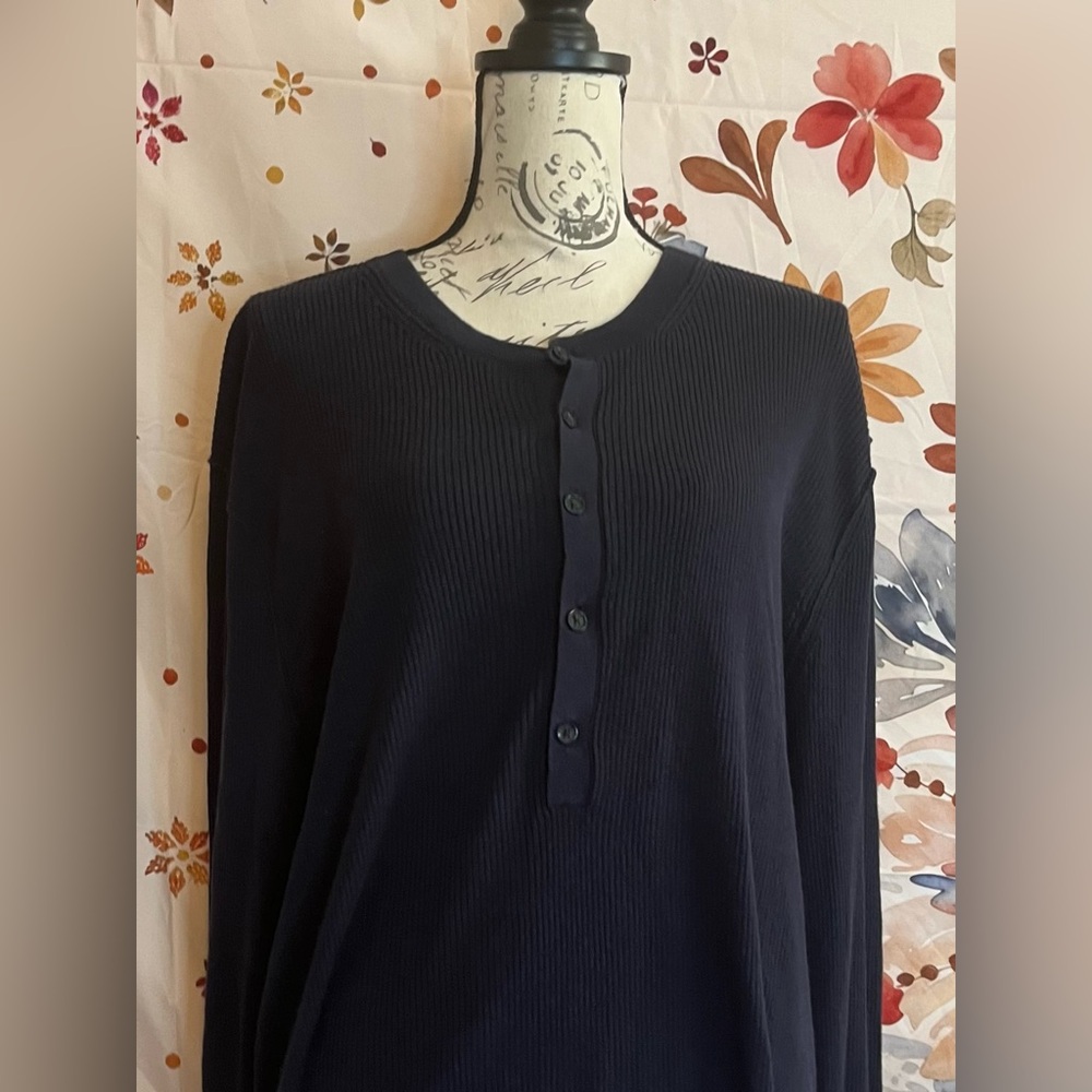 Michael Kors Womens XXL Dark Blue Ribbed Casual Slim Fit Comfy Lounge Winter Tee